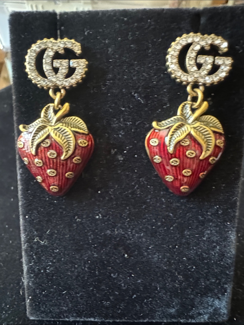 earrings Crystal Strawberry Drop Earrings - signed in back - Picture 2 of 4